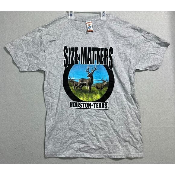 Size Matters Shirt Adult Medium Gray T-Shirt Tee Grey Short Sleeve Houston Texas - Picture 1 of 5